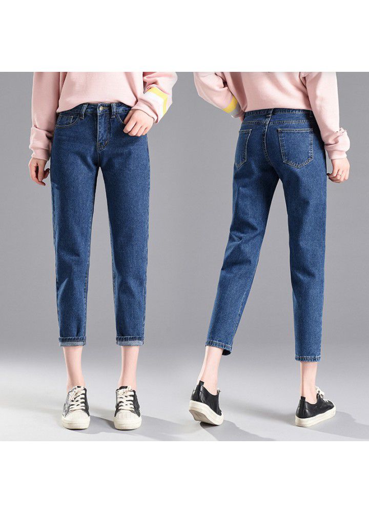 Summer high waist students show thin radish pants versatile jeans Harem Pants women's black and white BF loose Capris wholesale