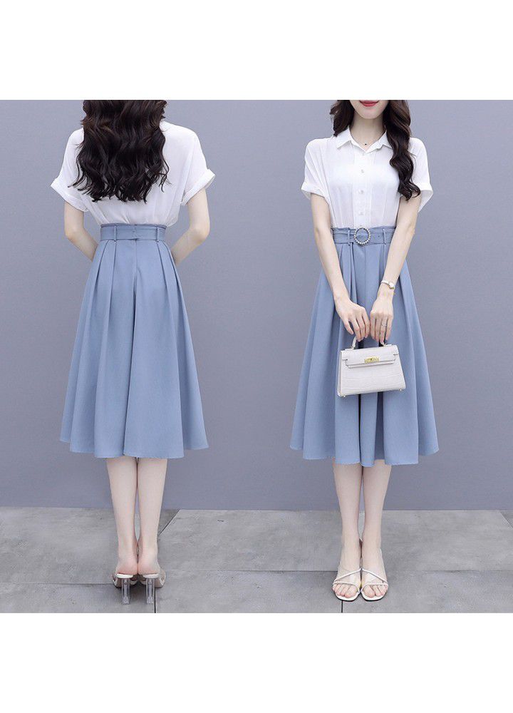 Chiffon shirt suit 2021 summer new white short sleeve shirt skirt
