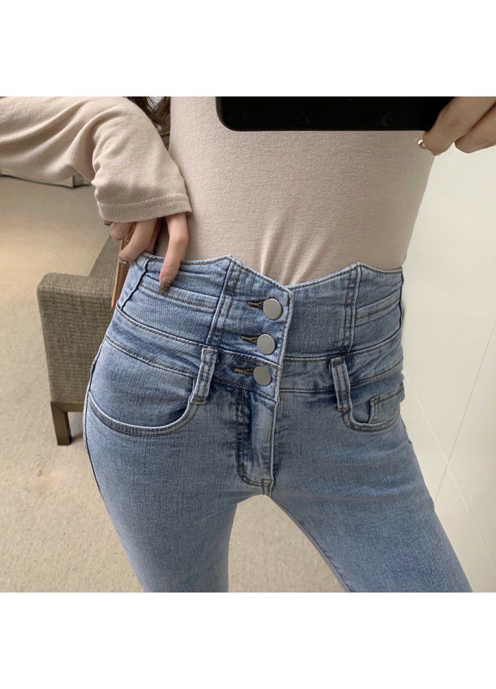 2021 spring and summer new jeans women's high waist slim pencil pants tight elastic casual leg pants