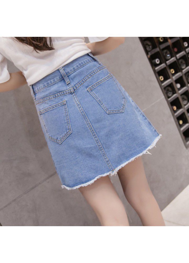 2020 Korean denim skirt versatile high waist skirt denim skirt short skirt Hong Kong Style A-line skirt women's summer