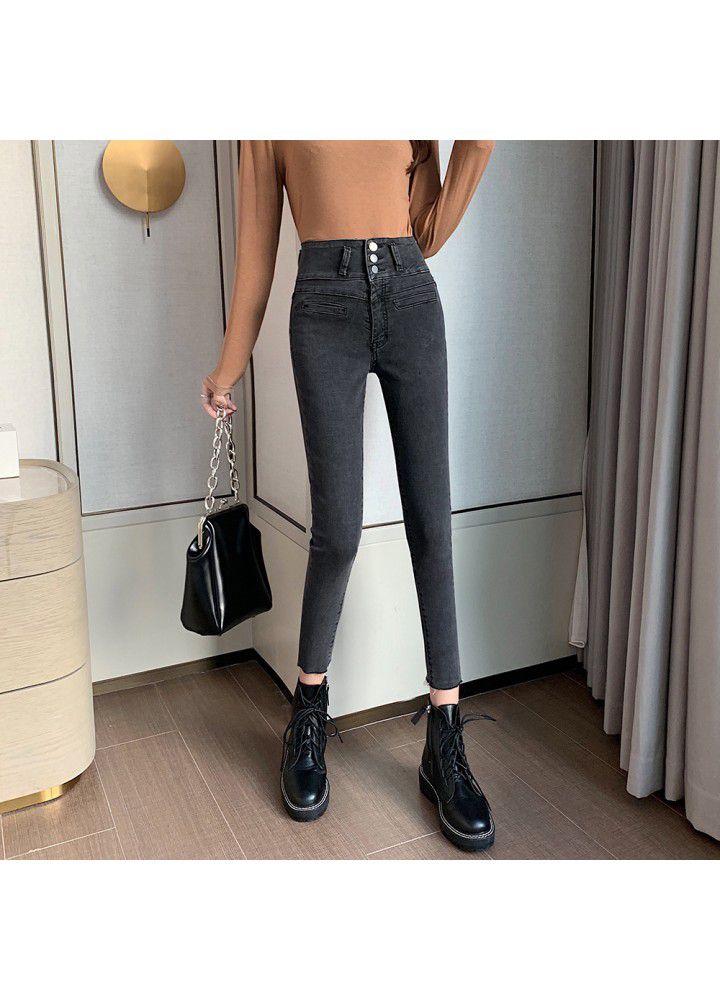 2021 new spring jeans women's small foot tight elastic pencil super high waist Capris fashion