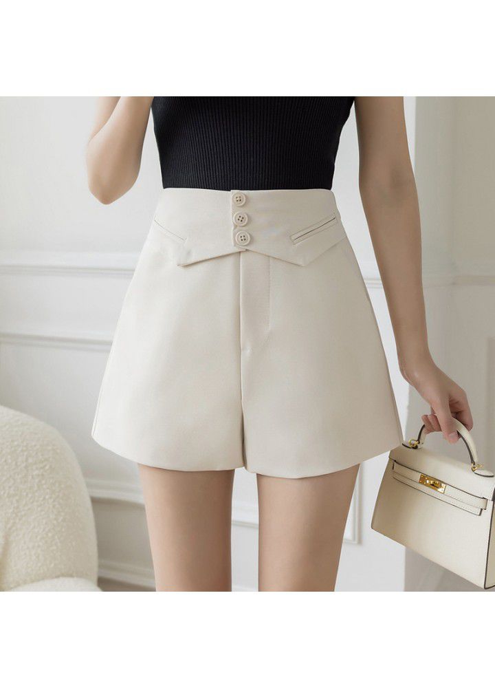 Korean shorts women's 2021 spring and summer new button suit shorts show thin foreign style leisure High Waist Wide Leg Pants