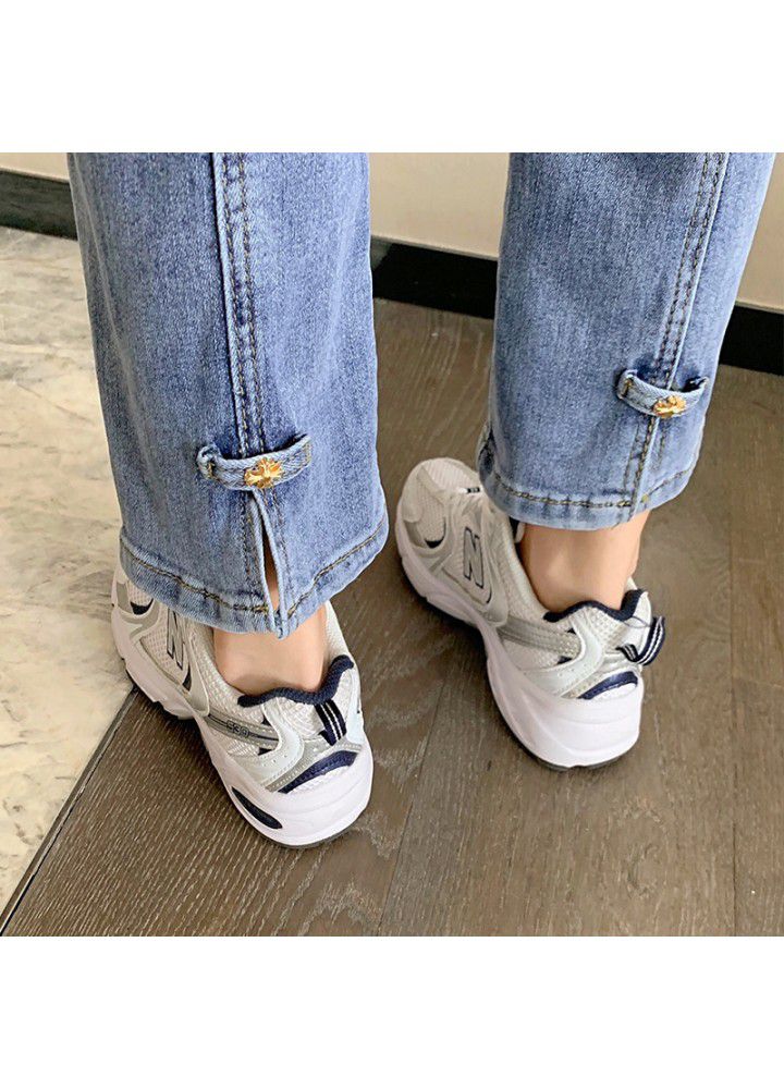 2021 new spring high waist split straight jeans women's spring elastic small pipe Pants Capris