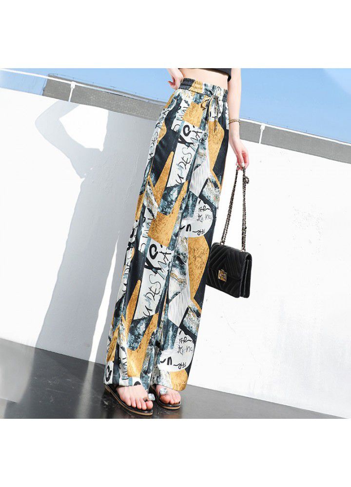 Large size wide leg pants 2021 summer new casual women's print tie dye loose Korean Girls College style pants