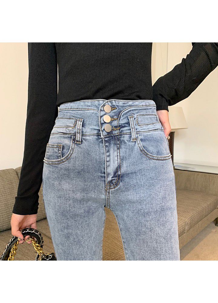 Jeans women's spring 2021 new slim stretch high waist tight legged pants autumn winter pencil trend
