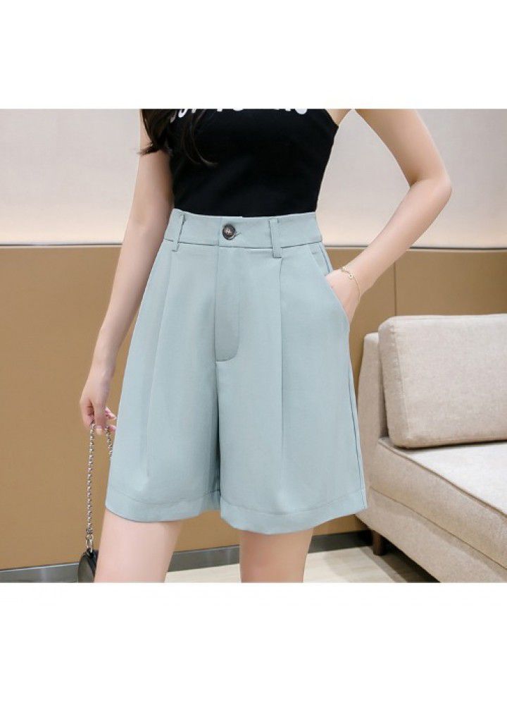 2021 spring and summer new high waist drop wide leg Capris casual pants loose straight pants show thin Suit Shorts for women