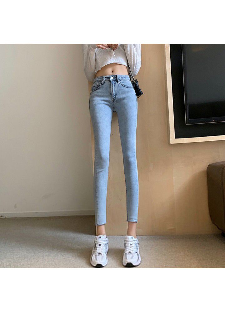 Real photo of new slim high waist skinny jeans in spring 2021