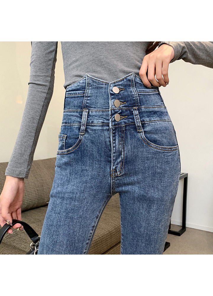 2021 spring and summer new jeans women's high waist slim pencil pants tight elastic casual leg pants