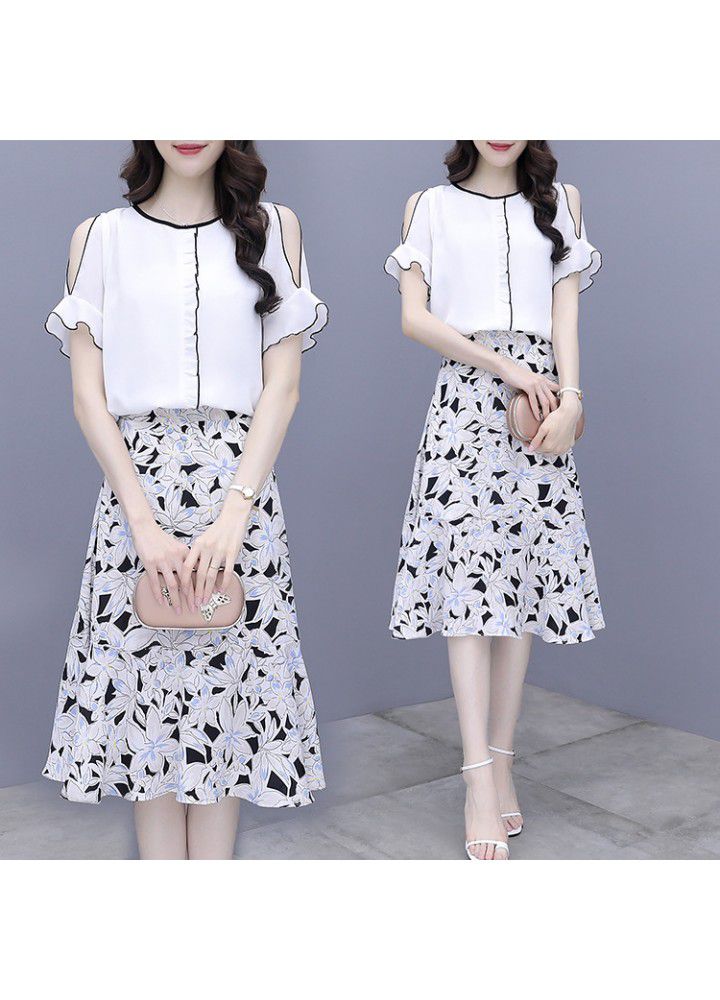 Women's suit skirt 2021 summer small fragrance Short Sleeve Chiffon shirt + skirt fashion two piece suit