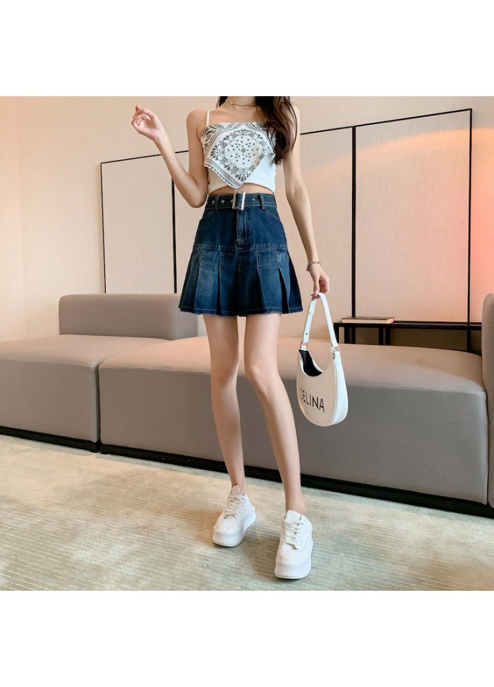 Skirt A-line summer thin 2021 new high waist loose thin fashion pleated denim skirt small skirt