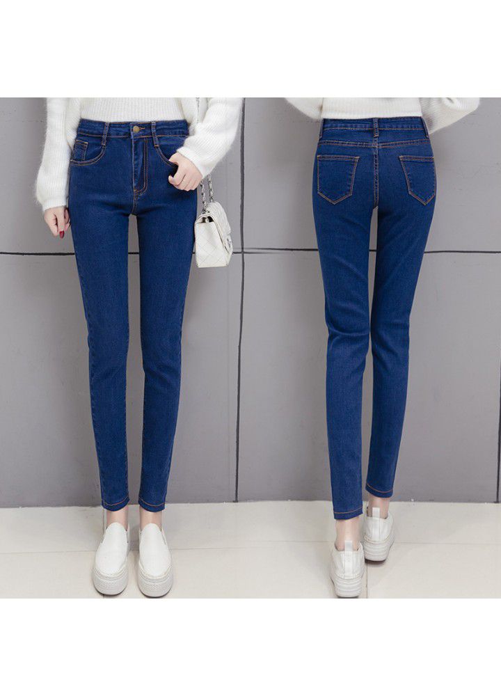 Autumn new Korean fashion thin high waist white jeans women's Leggings elastic tight pencil pants