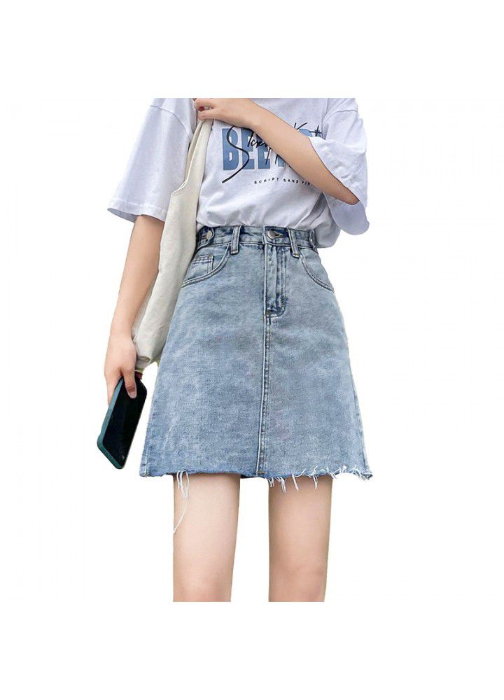 High waisted FLANNEL Denim Skirt women show thin summer thin cotton 2021 new small bag hip A-line short skirt fashion