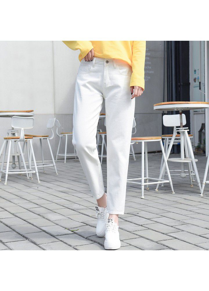 High waist white jeans women's Capris summer 2021 new pants Korean version slim chic small straight pants