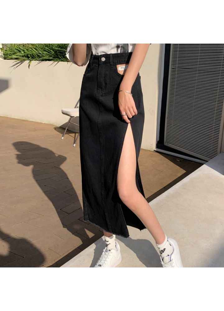 High waist side split denim skirt for women in summer 2021