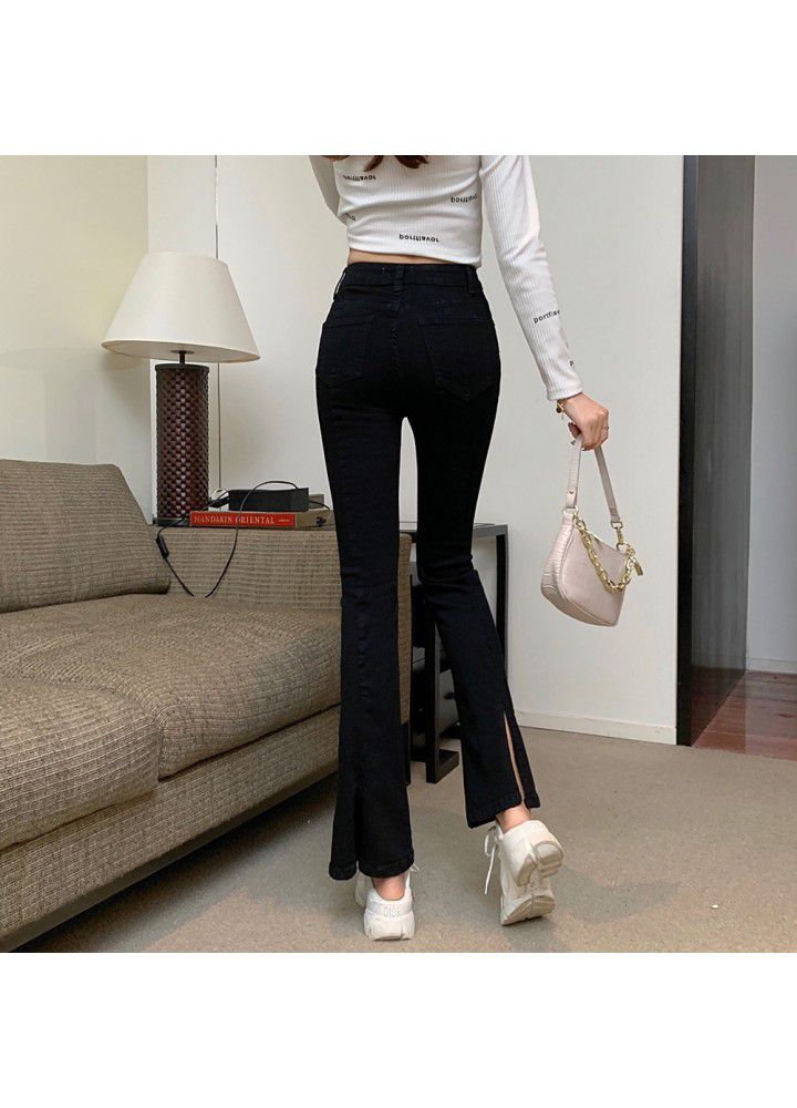 New high waist split flared pants in spring and summer of 2021