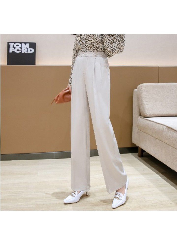 Spring and summer 2021 new vertical high waist pants show thin wide leg pants black casual suit pants women's professional tooling