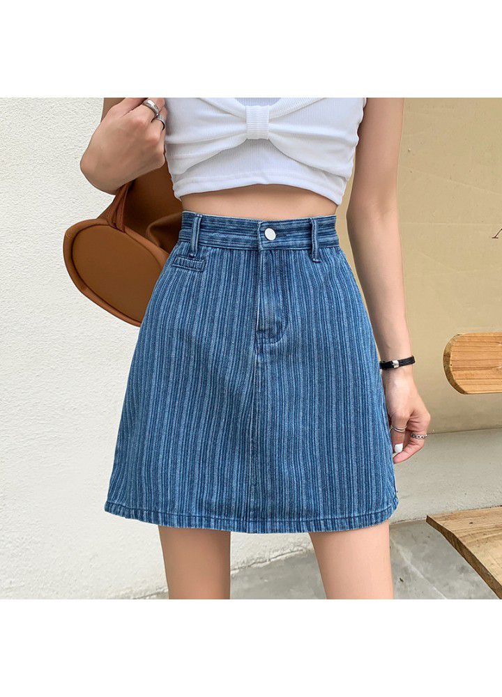 High waist short denim skirt women's 2021 summer new cotton Korean version small slim and slim bag hip A-line short skirt