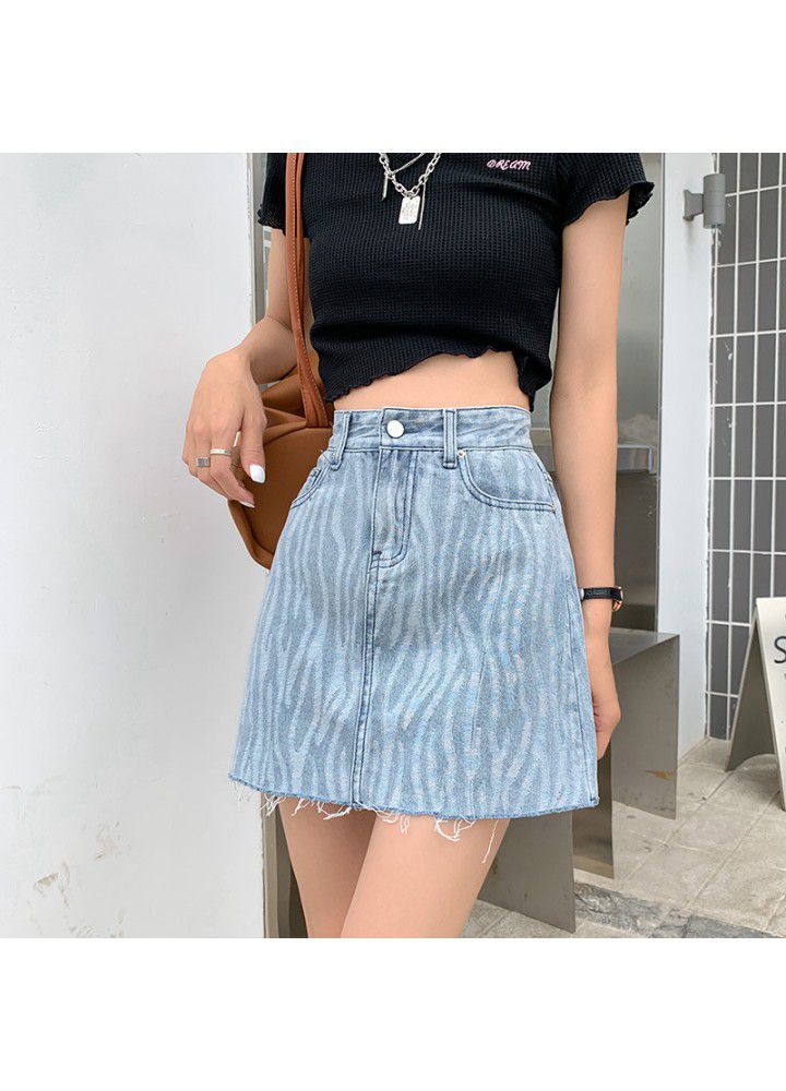 Denim skirt women's summer high waist thin cotton slim waist hip skirt