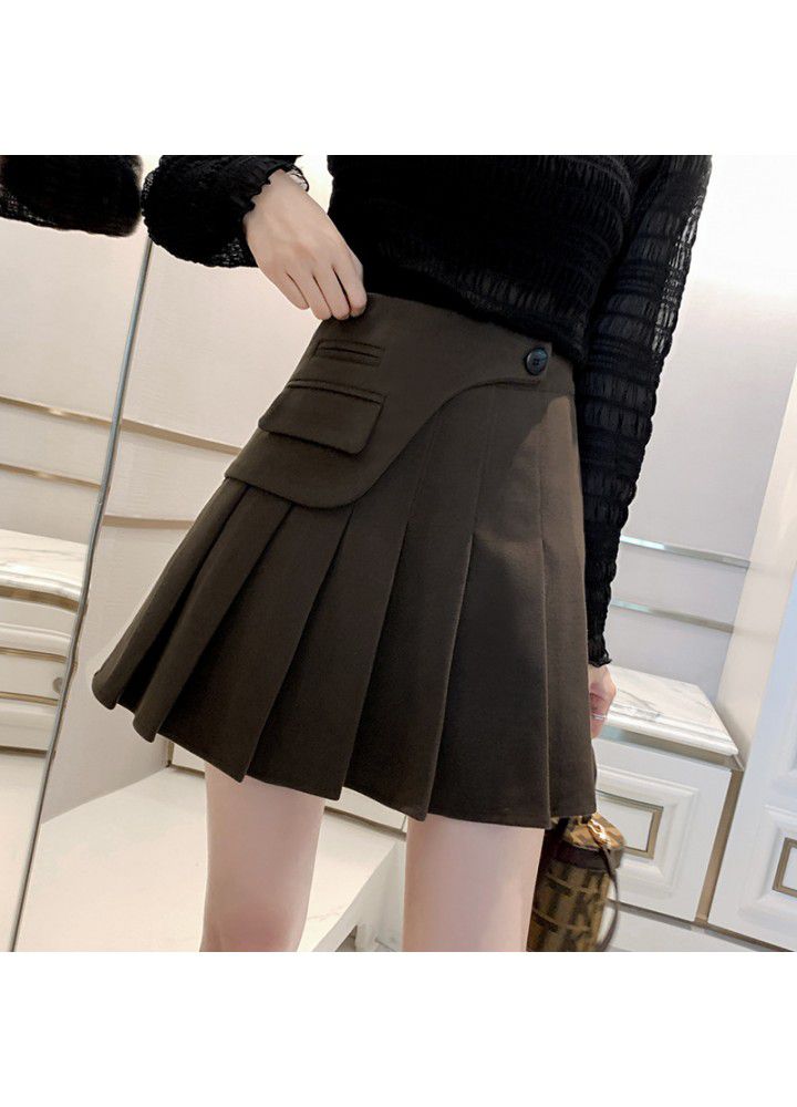 Autumn and winter 2020 new woolen pleated skirt women's Korean high waist short skirt fashion skirt skirt irregular skirt