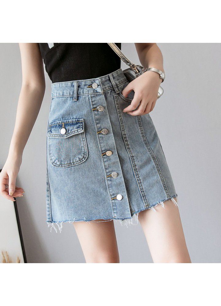 Denim Short Skirt high waist A-line skirt summer 2020 Korean new Hong Kong style single breasted skirt for female students
