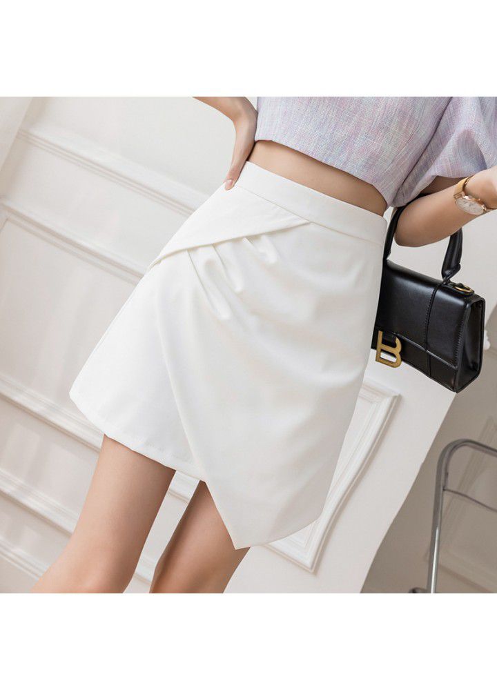 Women's 2021 new short skirt pants pleated high waist solid A-line skirt summer