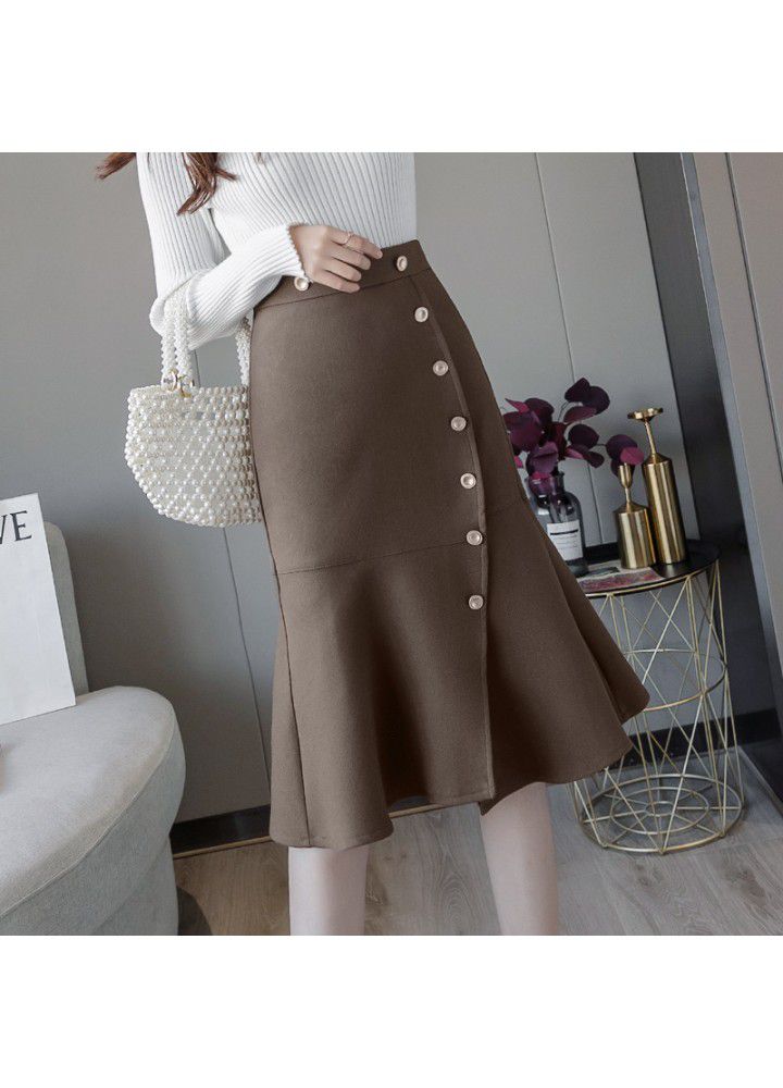 Korean tweed fishtail skirt with buttocks new women's skirt in autumn and winter 2020