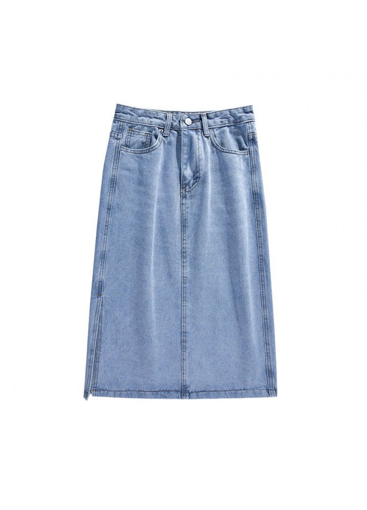 Denim skirt women's summer high waist thin cotton slim split length skirt Korean new A-line skirt batch