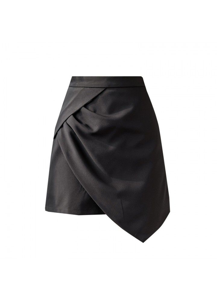Women's 2021 new short skirt pants pleated high waist solid A-line skirt summer