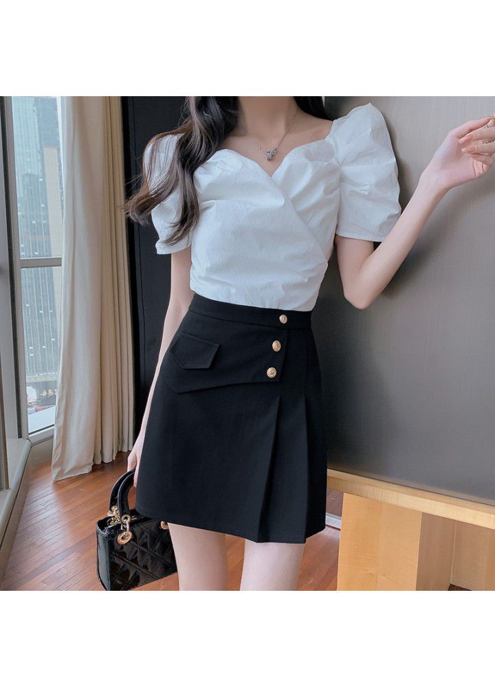 Spring and summer 2021 new fashion high waist slim A-line pleated skirt irregular pleated buttock skirt women's fashion