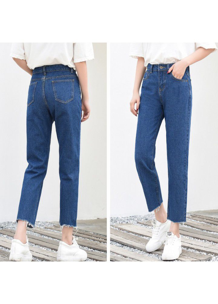 High waist straight jeans women's Republic of Korea 2020 new loose BF style slim Korean student Capris