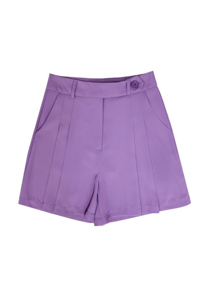 Spring and summer 2021 new high waist 5-inch suit pants women's purple casual loose shorts straight pants fashion