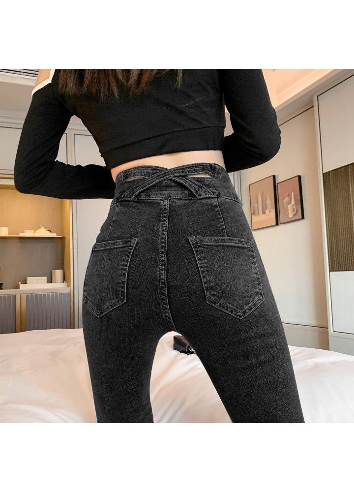 2021 spring and autumn super high waist jeans for women