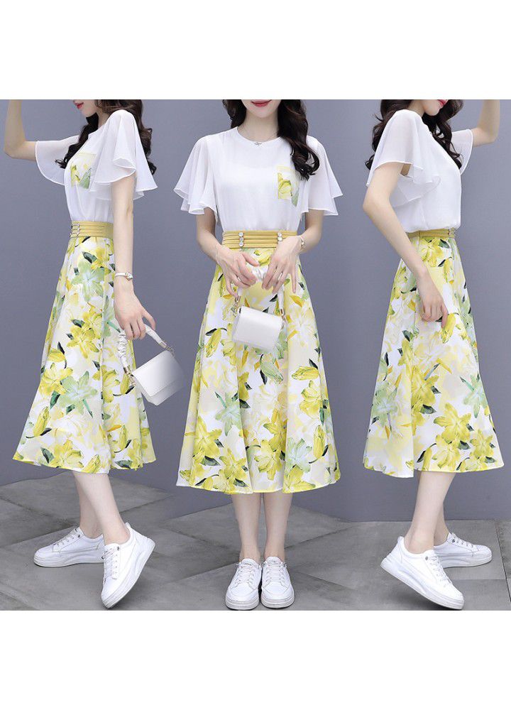 Skirt suit women's summer dress 2021 new slim T-Shirt Top printed half length skirt two piece women's dress