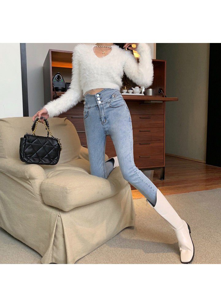 2021 spring new Super High Waist Stretch Jeans Women's Korean slim pants