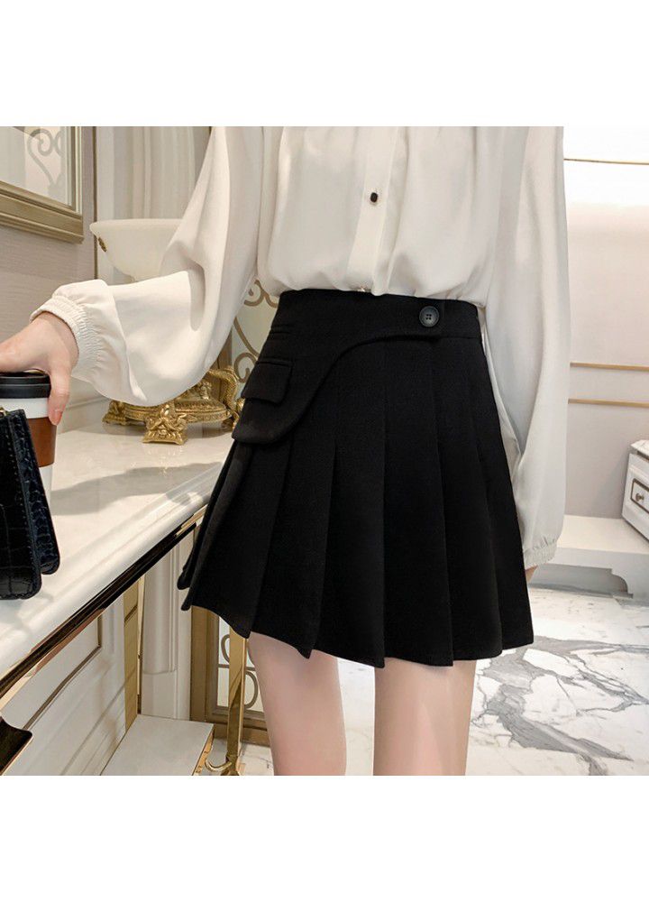 Autumn and winter 2020 new woolen pleated skirt women's Korean high waist short skirt fashion skirt skirt irregular skirt