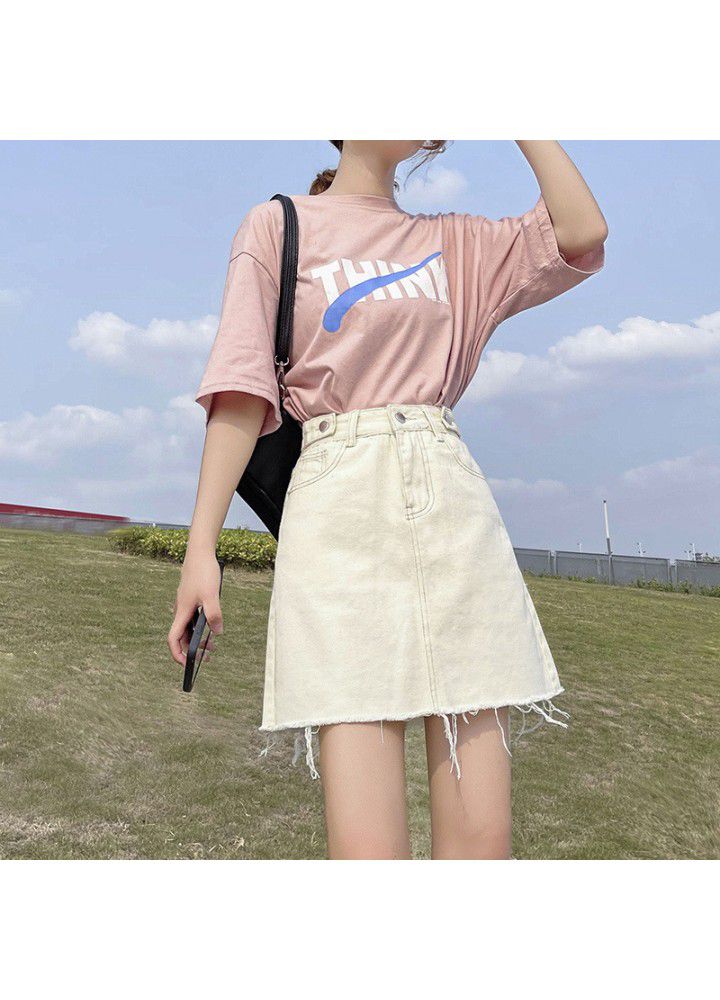High waisted FLANNEL Denim Skirt women show thin summer thin cotton 2021 new small bag hip A-line short skirt fashion