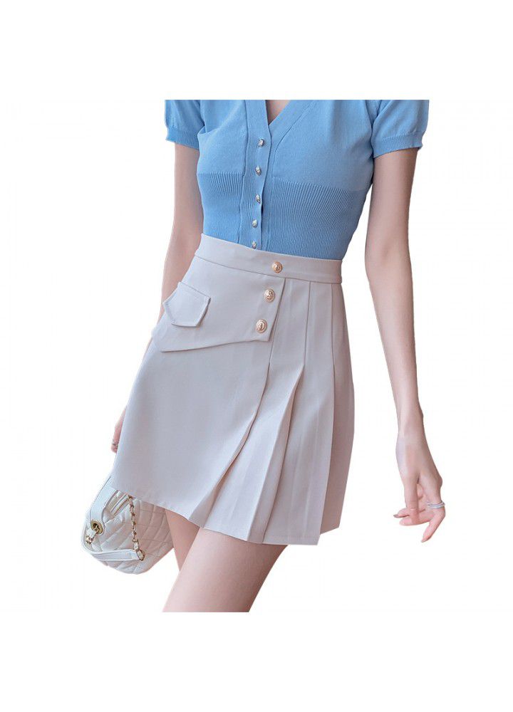 Spring and summer 2021 new fashion high waist slim A-line pleated skirt irregular pleated buttock skirt women's fashion