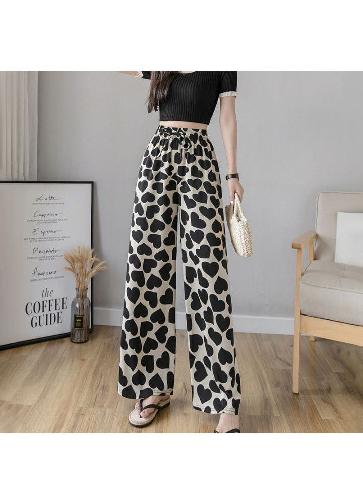 Large size wide leg pants women's 2021 summer new print tie dye loose Korean women's College style casual pants