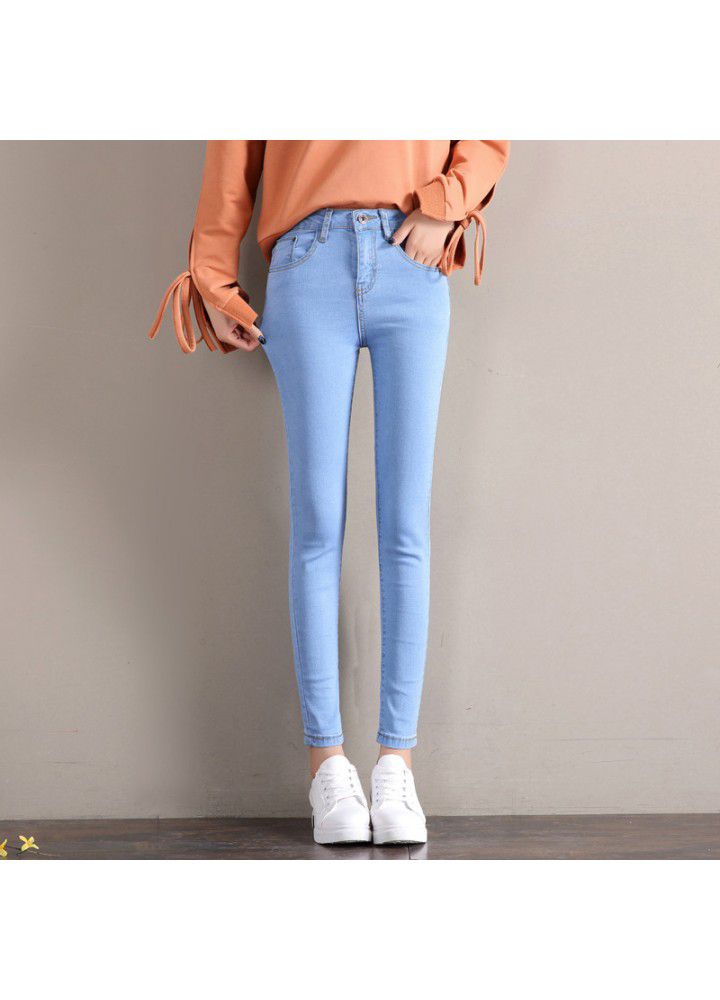 High waisted jeans women's Capris spring Korean version slim feet stretch black student pencil Capris