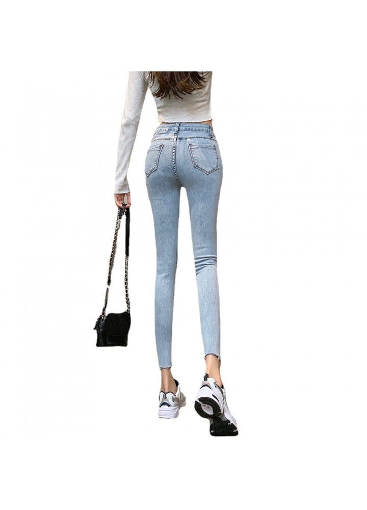 Real photo of new slim high waist skinny jeans in spring 2021