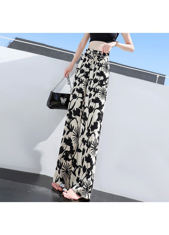 Large size wide leg pants women's 2021 summer new print tie dye loose Korean women's College style casual pants 