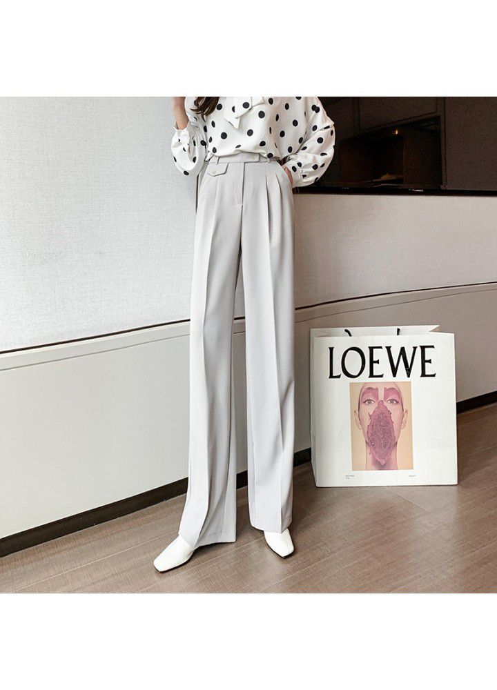 Pants women's 2021 spring and summer new simple drop feeling wide leg pants show thin commuter high waist pants overalls