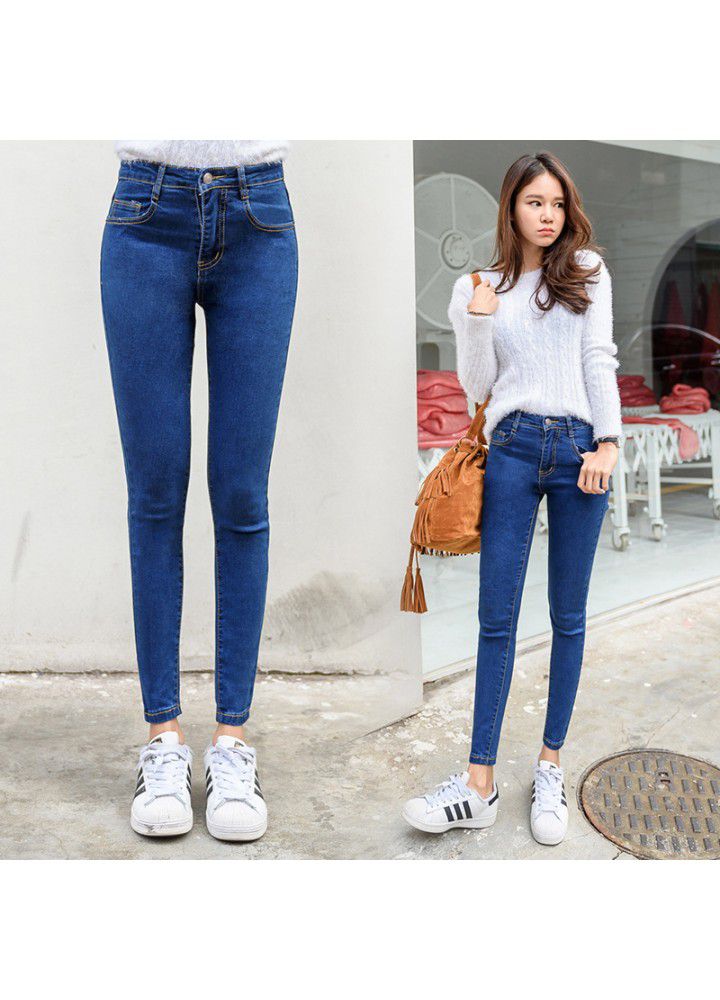 High waist jeans women's Korean slim fit elastic slim Leggings versatile pencil pants girls tight pants