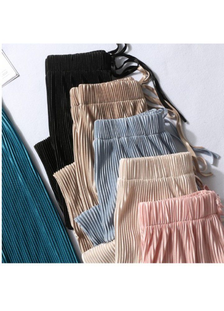 Pleated ice silk wide leg pants women's high waist drop 2021 summer thin loose long floor pants casual pants