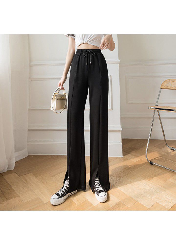 2021 spring and summer new leisure pants women's High Waist Wide Leg Pants straight split pants loose sports floor pants fashion