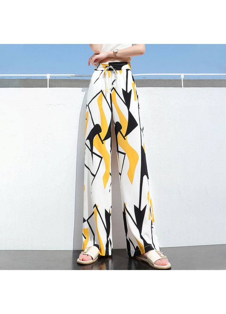 Large size wide leg pants 2021 summer new women's printing tie dyeing loose Korean Girls College style casual pants