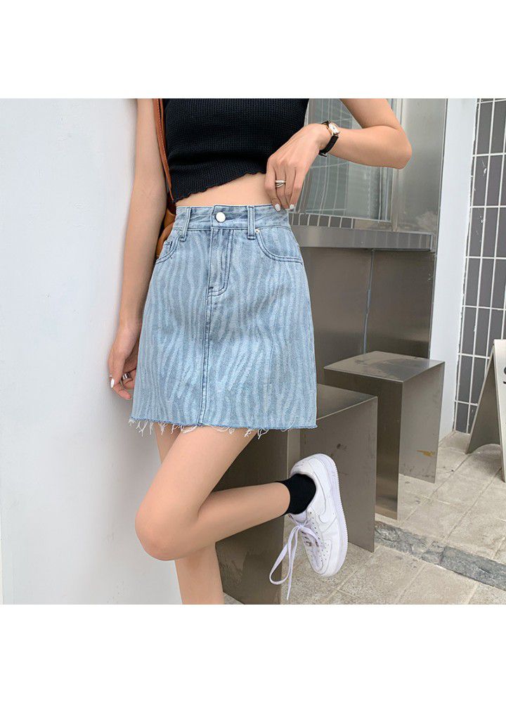 Denim skirt women's summer high waist thin cotton slim waist hip skirt