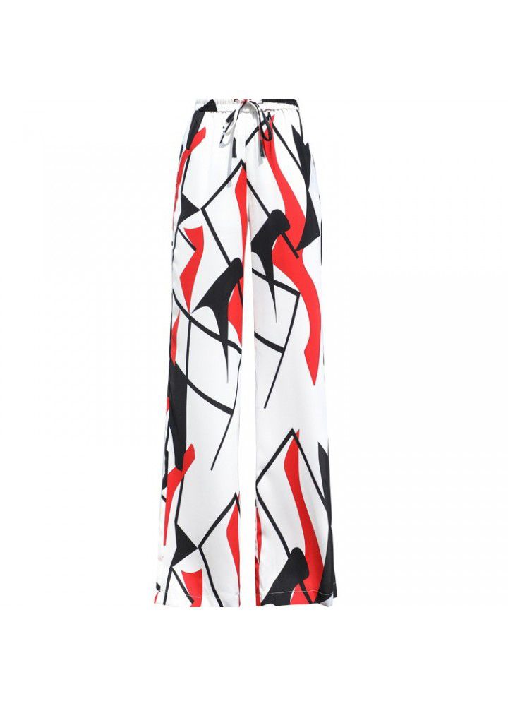 Large size wide leg pants 2021 summer new women's printing tie dyeing loose Korean Girls College style casual pants