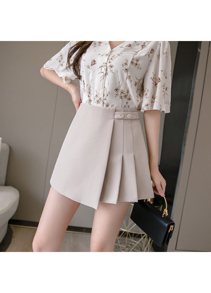 2021 spring and summer new shorts skirt women's pleated skirt, skirt pants show thin wide leg A-line shorts