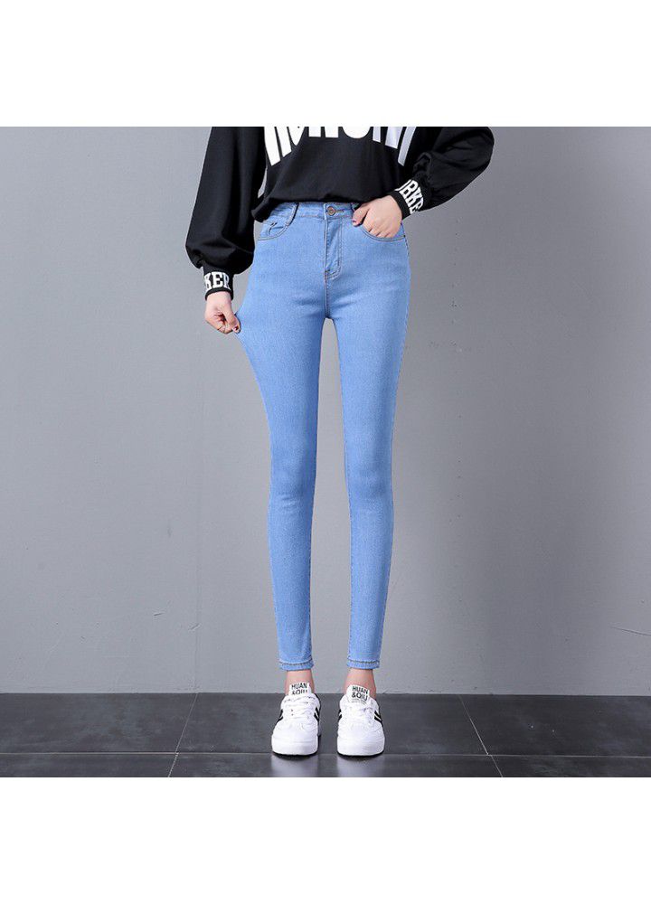 High waisted jeans women's Capris spring Korean version slim feet stretch black student pencil Capris